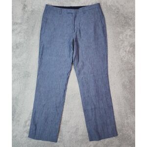 Banana Republic Dress Pants Mens Size 35x32 Blue 100% Linen Slim Fit Casual EUC